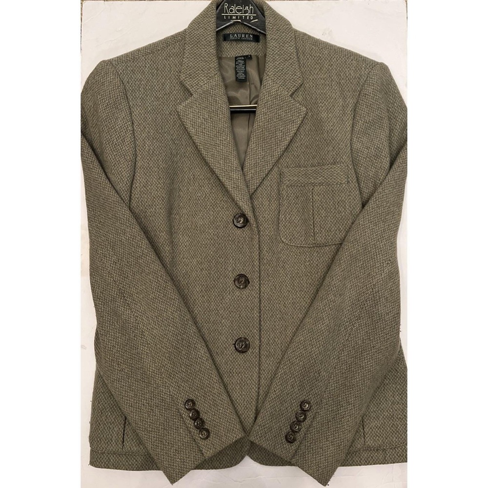 Vtg Ralph Lauren Green Equestrian Tweed Long Skirt Sz 8 & Suit Jacket Sz 12-Wool